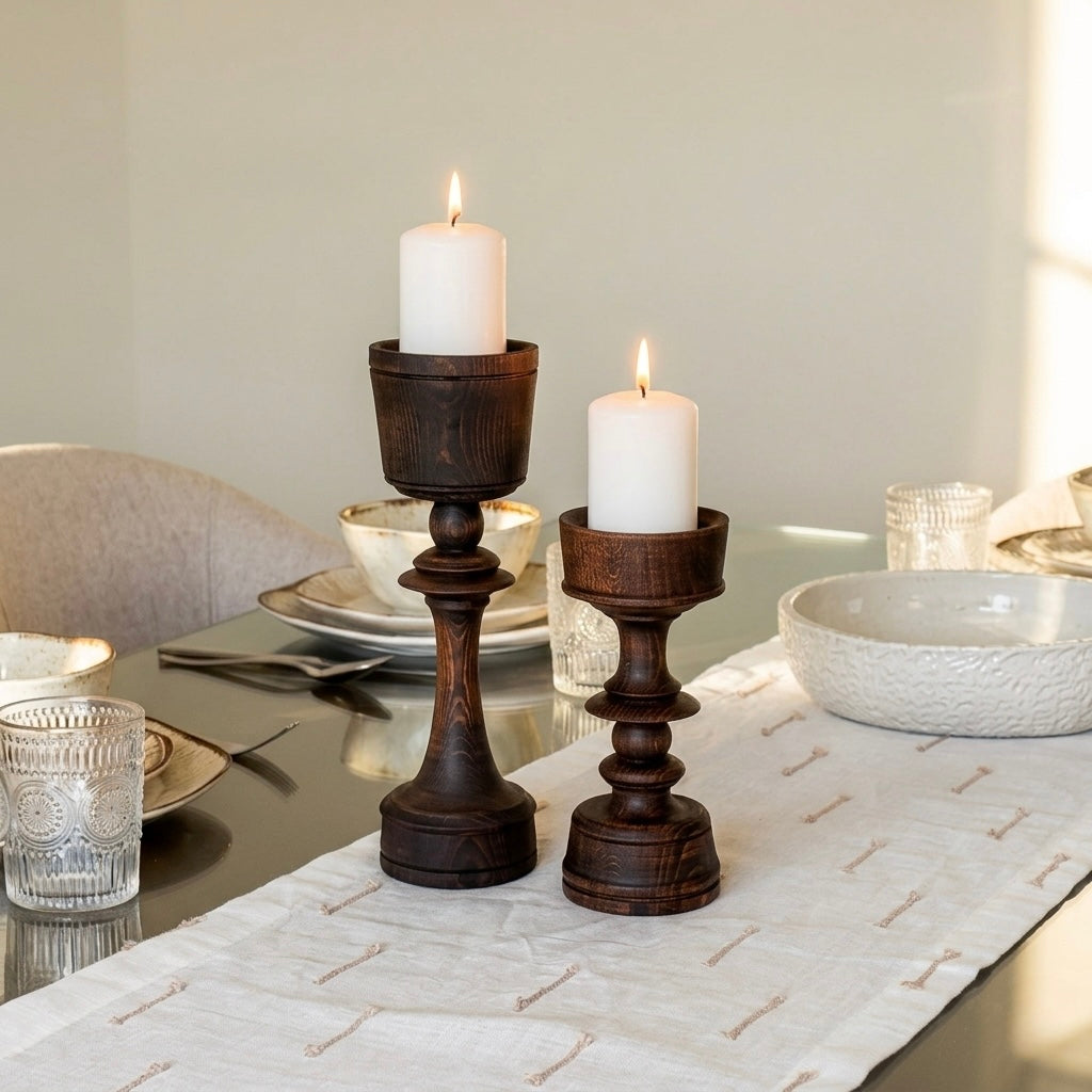 Wooden candle holder set