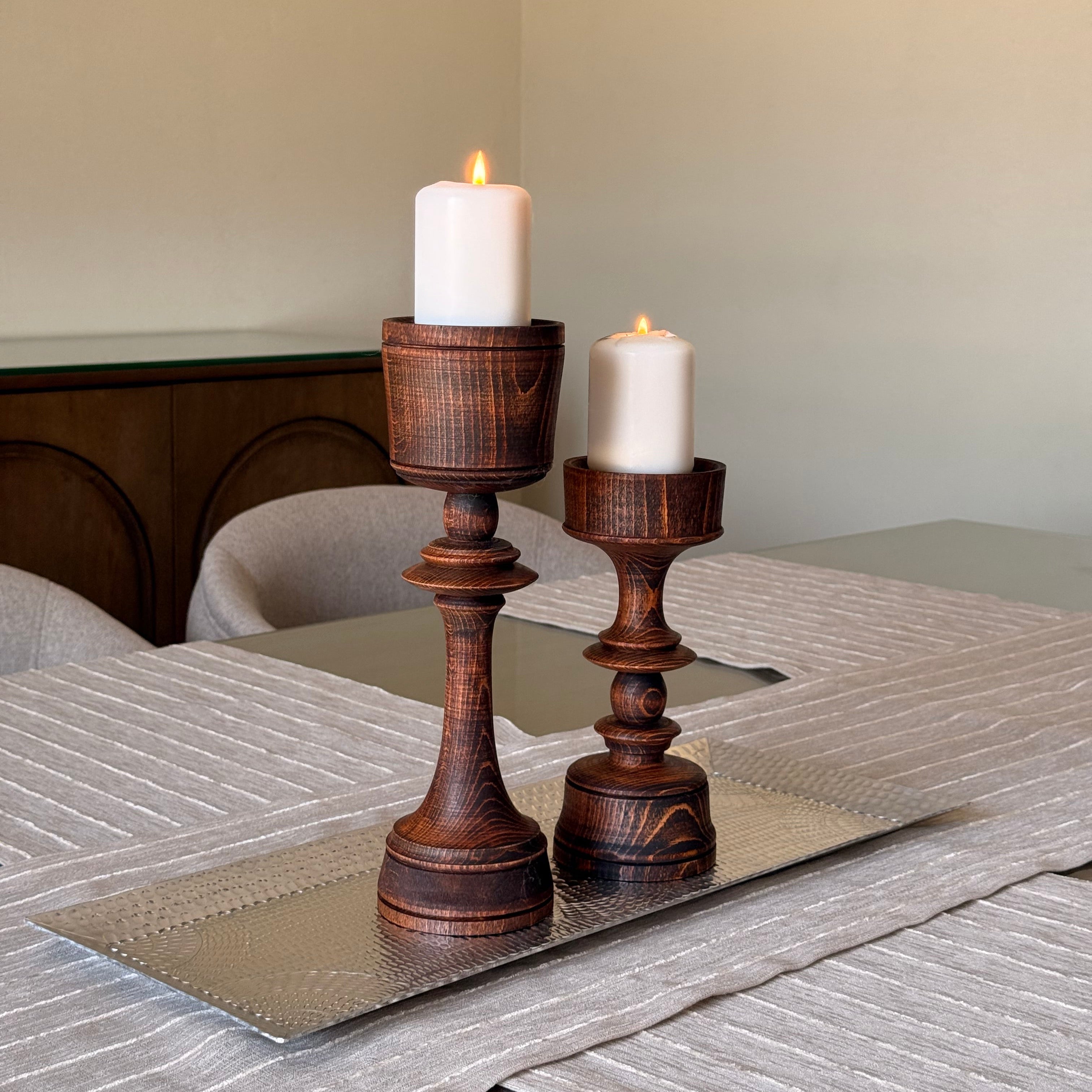 Wooden candle holder set