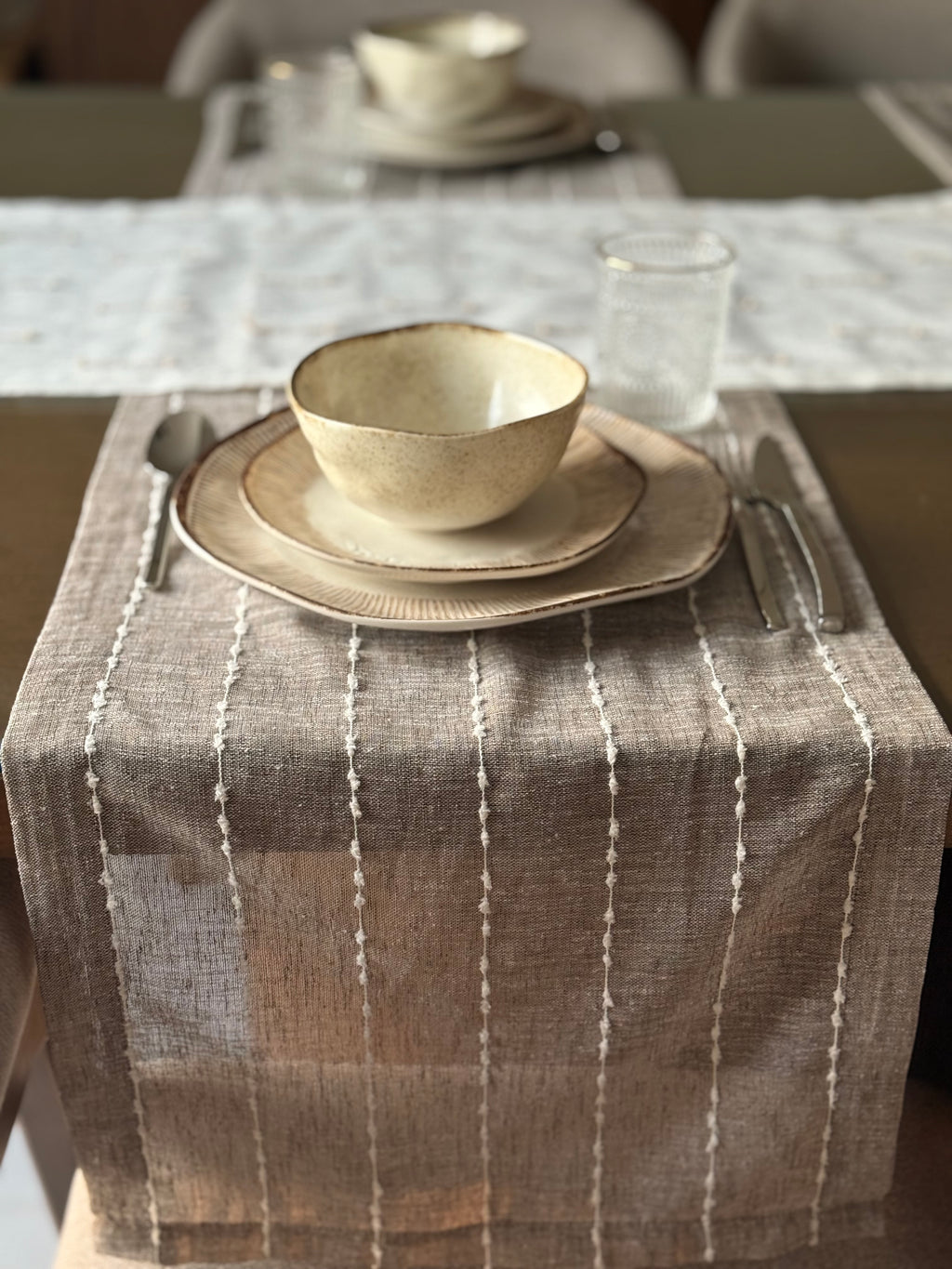 Striped linen blend table runner