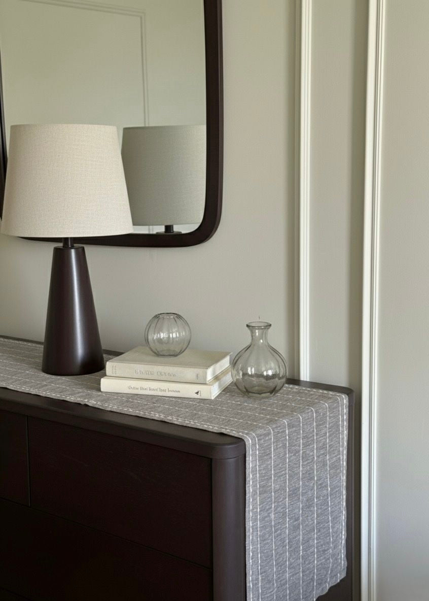 Striped linen blend table runner