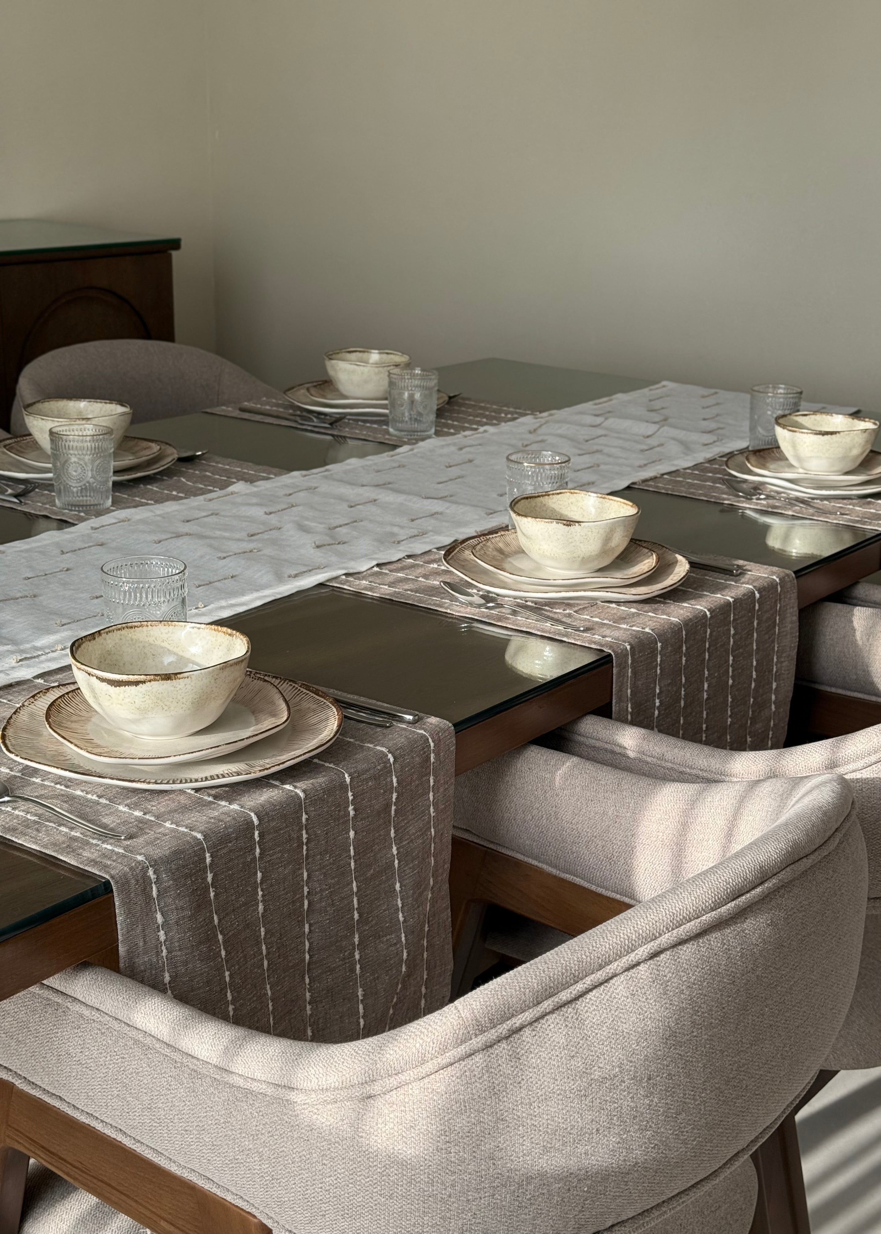 Striped linen blend table runner