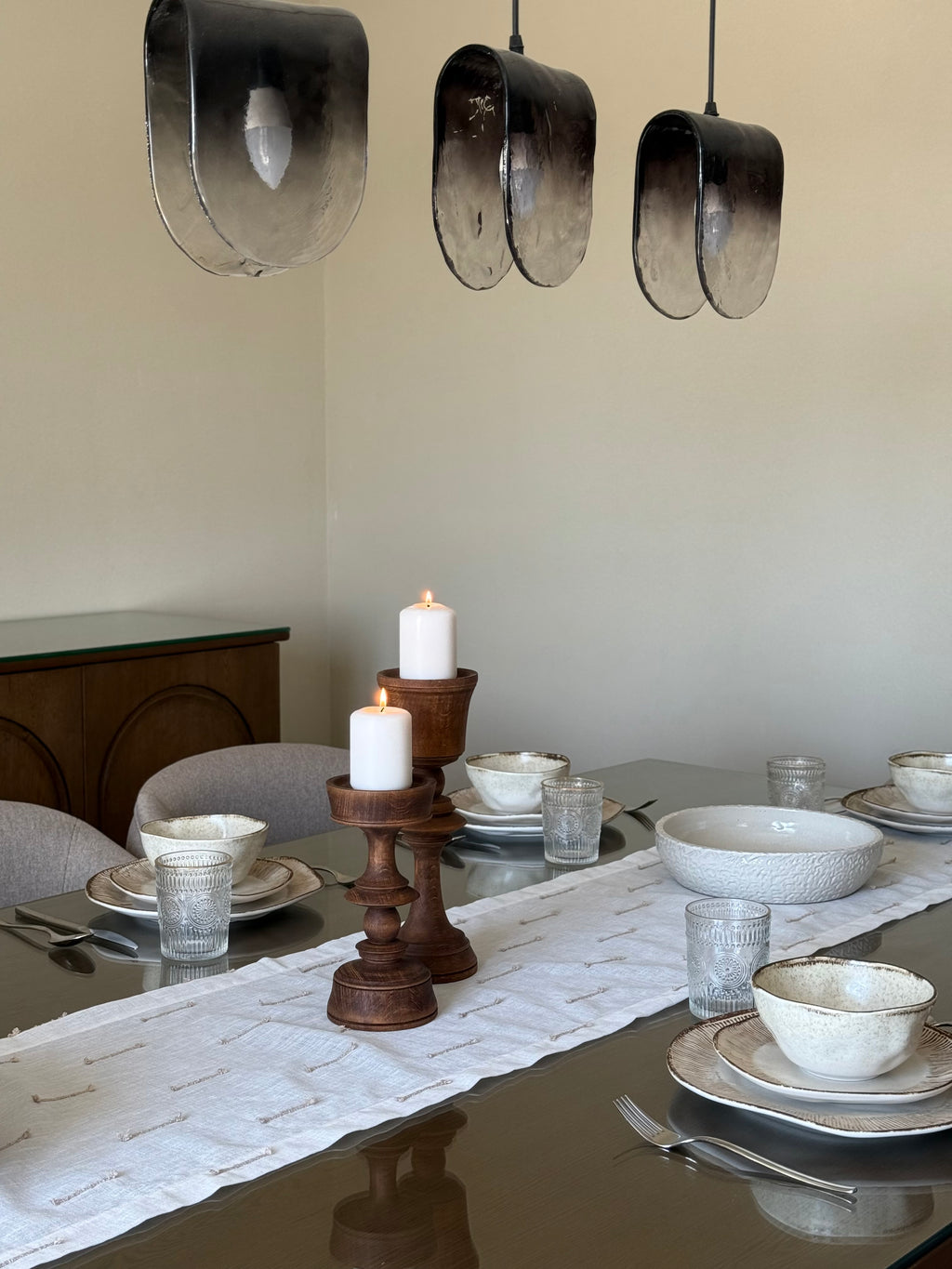 Wooden candle holder set