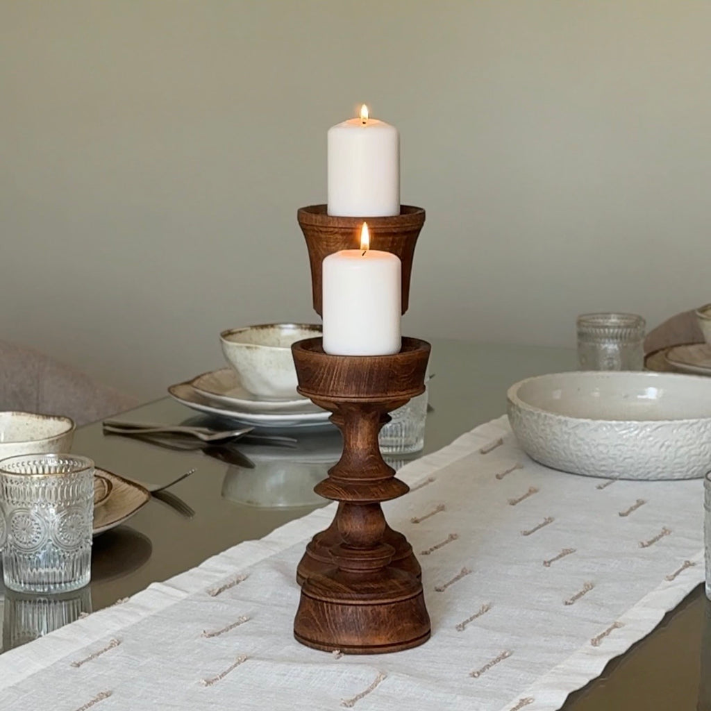Wooden candle holder set