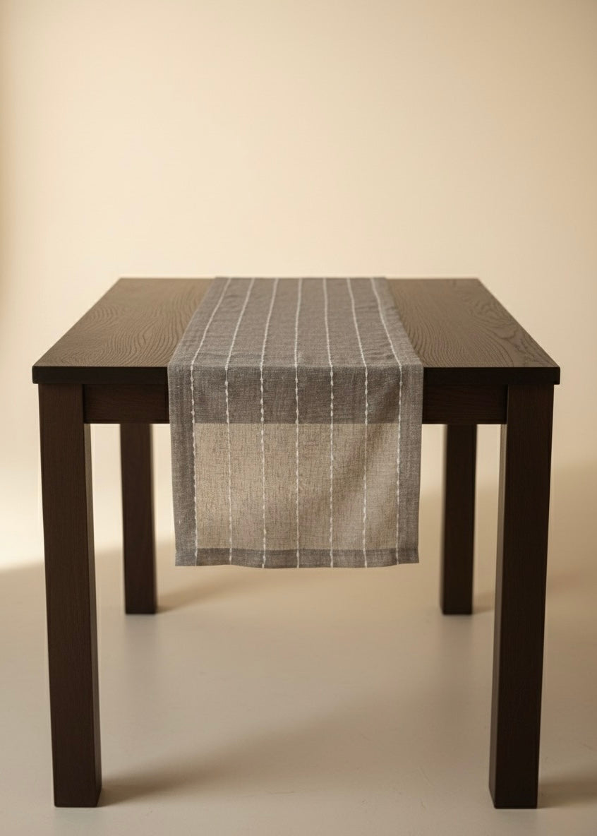 Striped linen blend table runner