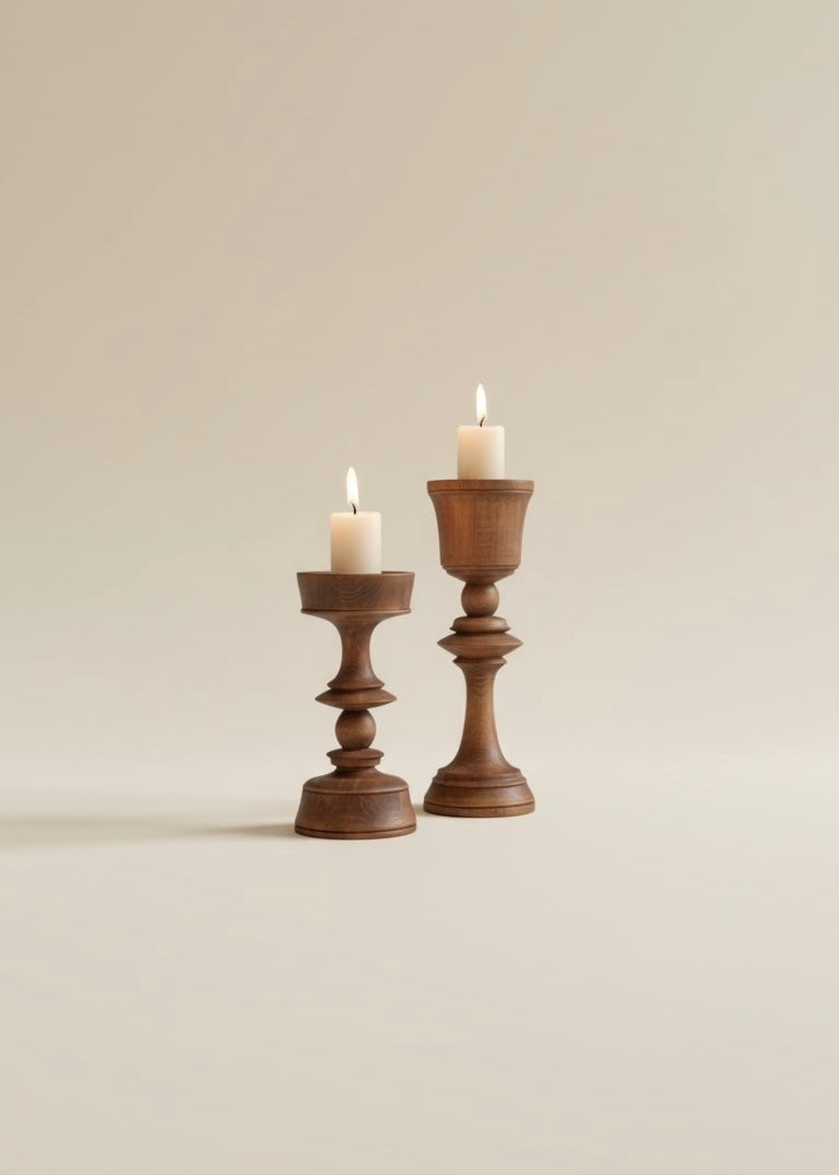 Wooden candle holder set