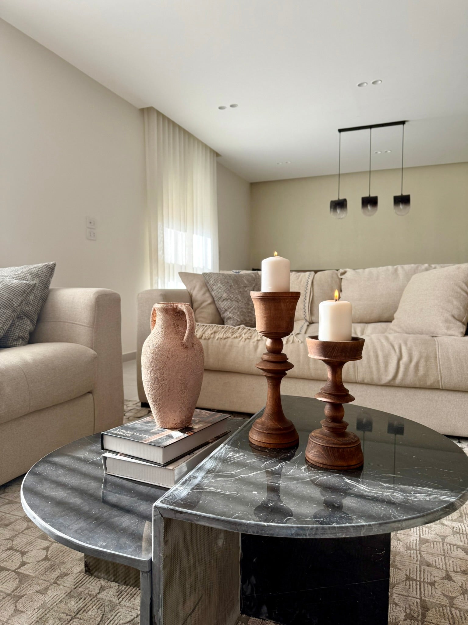 Wooden candle holder set