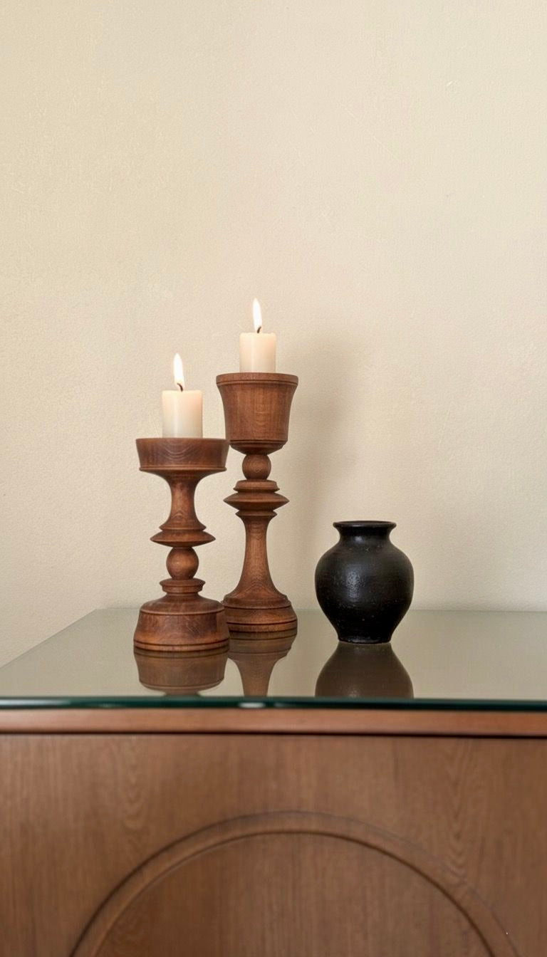 Wooden candle holder set